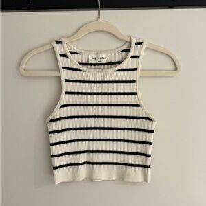 Black and White Striped Crop Tank Top